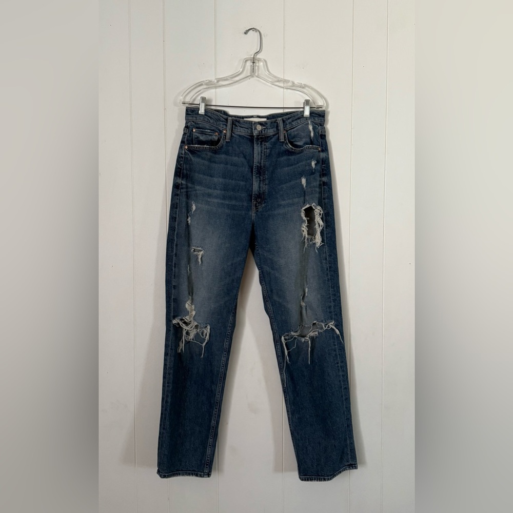 MOTHER High Waisted Study Hover Distressed Jeans Size 32 Peaches and Scream